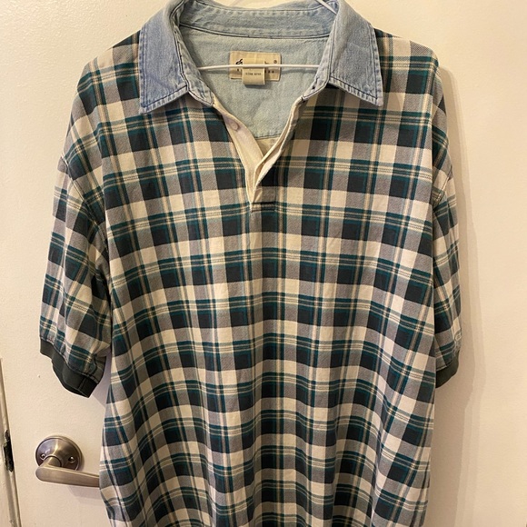 Vintage Eddie Bauer blue plaid polo size Large - Picture 2 of 3